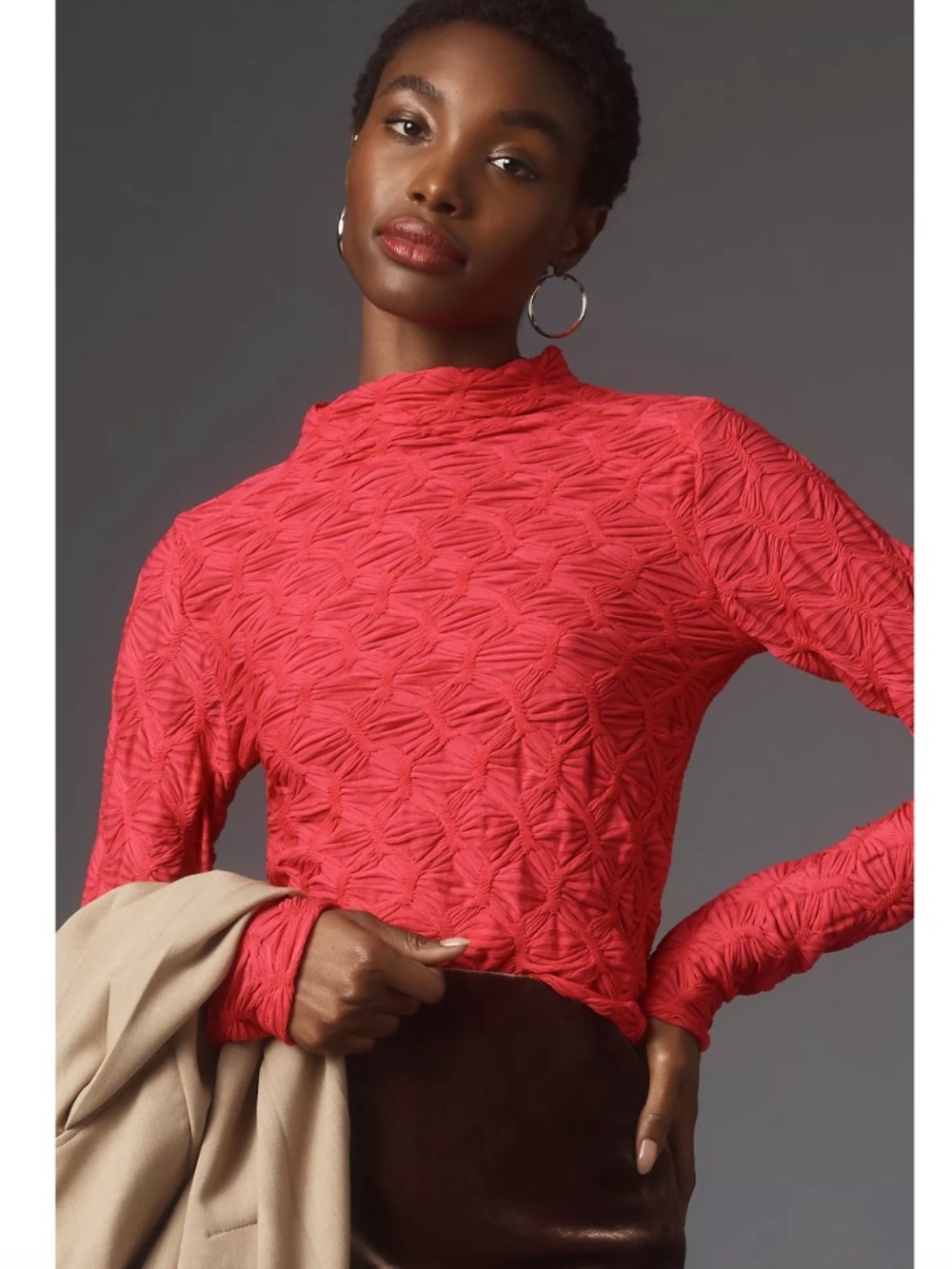 Anthropologie Long-Sleeve Mock-Neck Textured Top